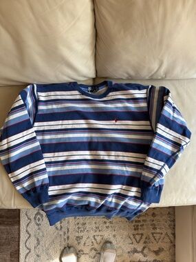 Polo by Ralph Lauren Navy, White & Light Blue Striped Crewneck Sweater